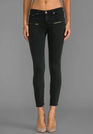 AG - The Harlow-Patch Pocket Zip Ankle Skinny Black Coated Denim