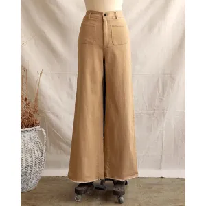 Beige Wide Leg Frayed Hem Jeans