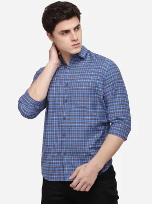 Blue & Brown Regular Fit Checked Casual Shirt | Greenfibre