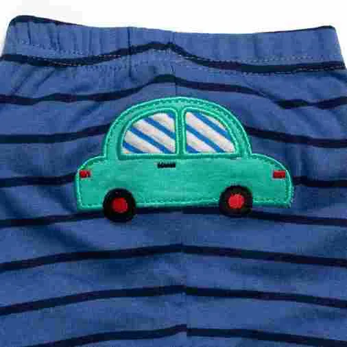 Blue Striped Lounge Pants With Car Applique Work