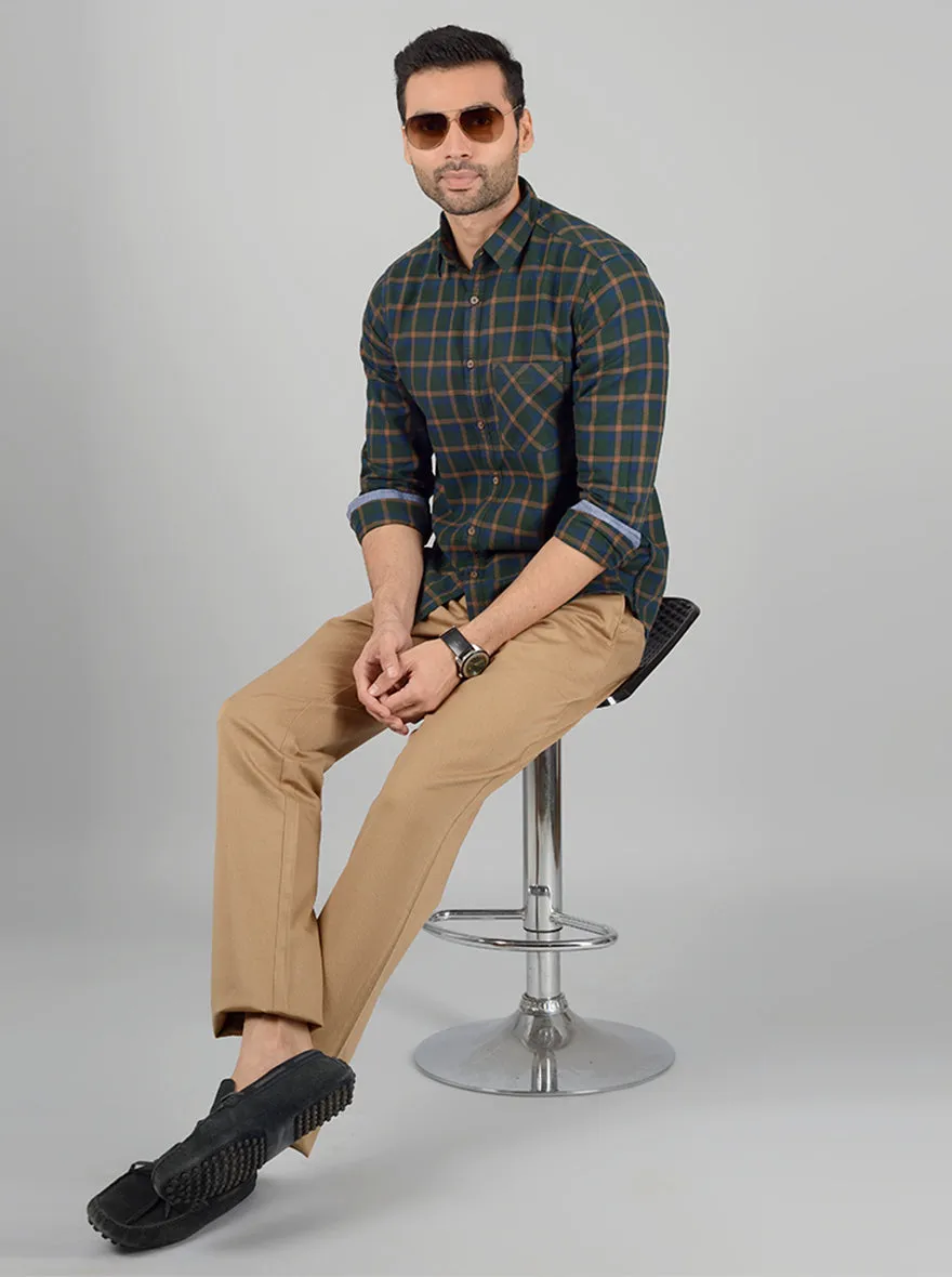 Bottle Green Checked Slim Fit Casual Shirt | Greenfibre