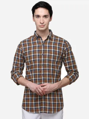 Brown Slim Fit Checked Casual Shirt | JadeBlue