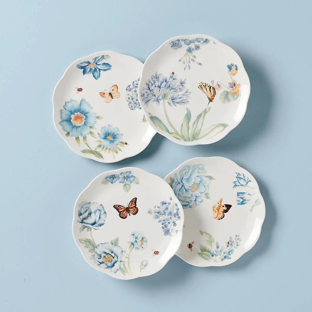 Butterfly Meadow Blue 4-Piece Dessert Plate Set