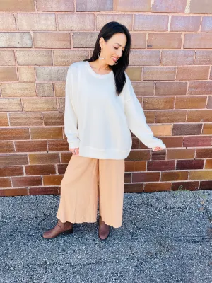 Camel - Wide Leg Linen Pants