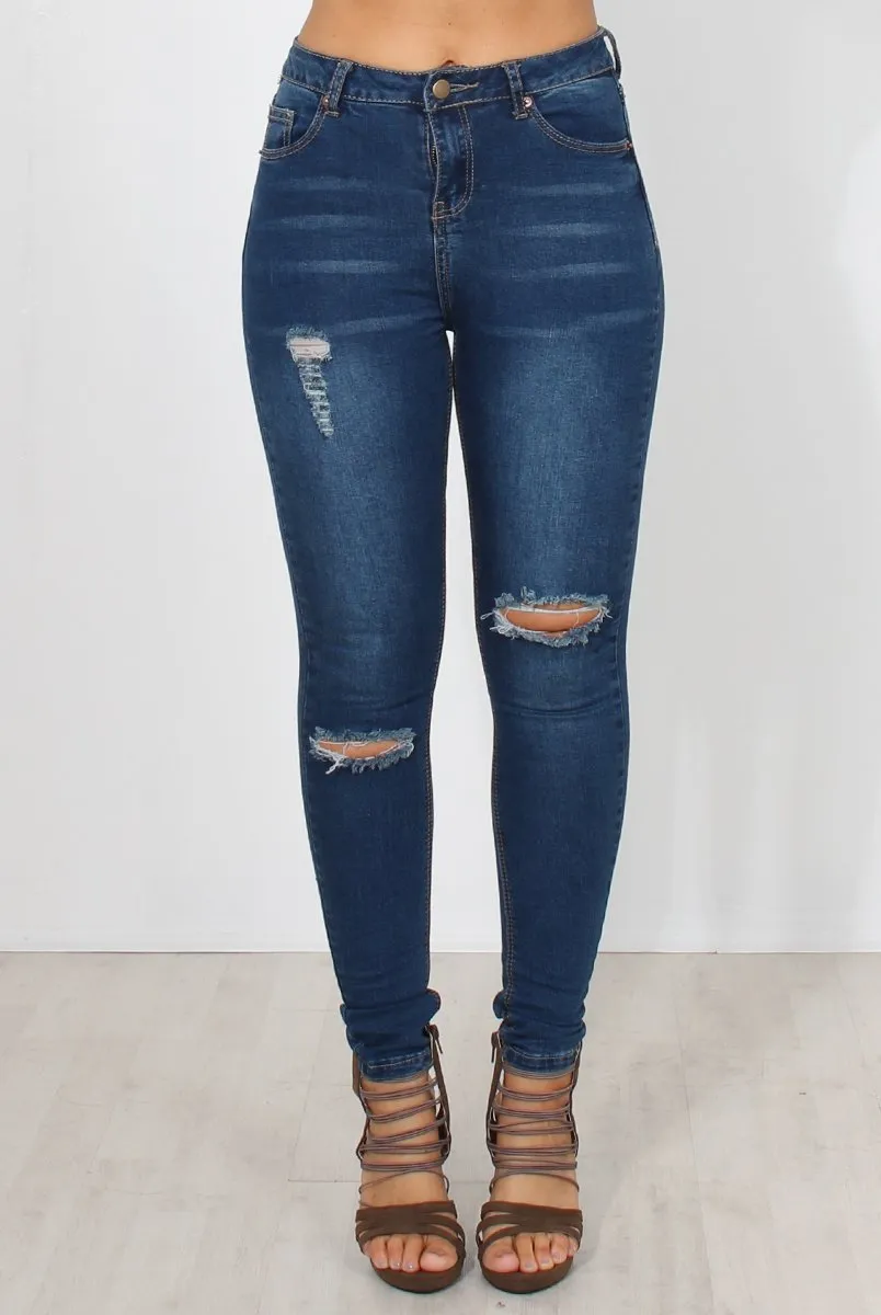 Carris Dark Wash Ripped Jeans