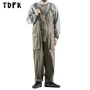 Casual Loose Wide Leg Cargo Pants Jumpsuit Men Overalls Trousers