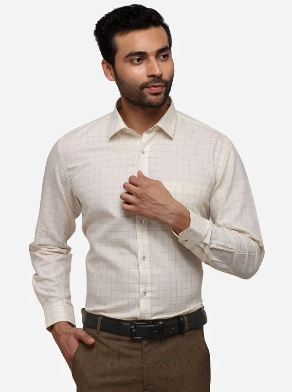 Cream Checked Regular Fit Formal Shirt | Greenfibre