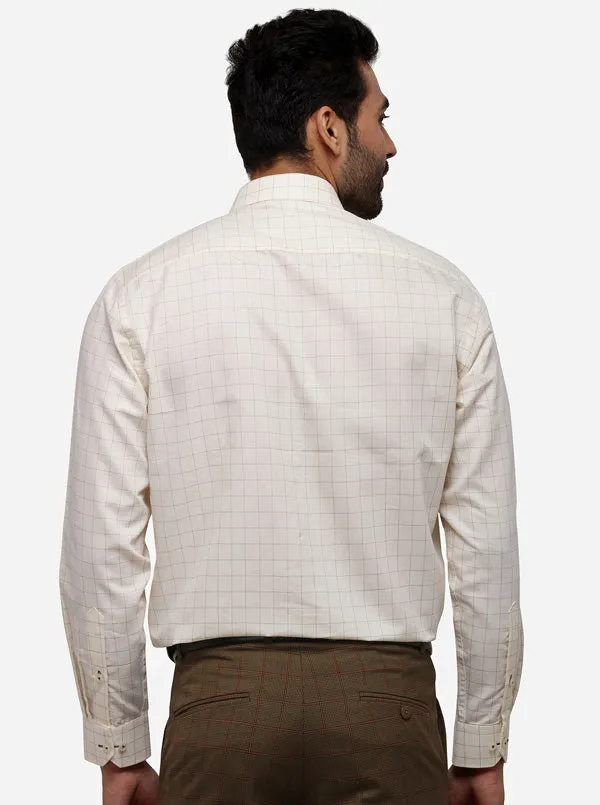 Cream Checked Regular Fit Formal Shirt | Greenfibre