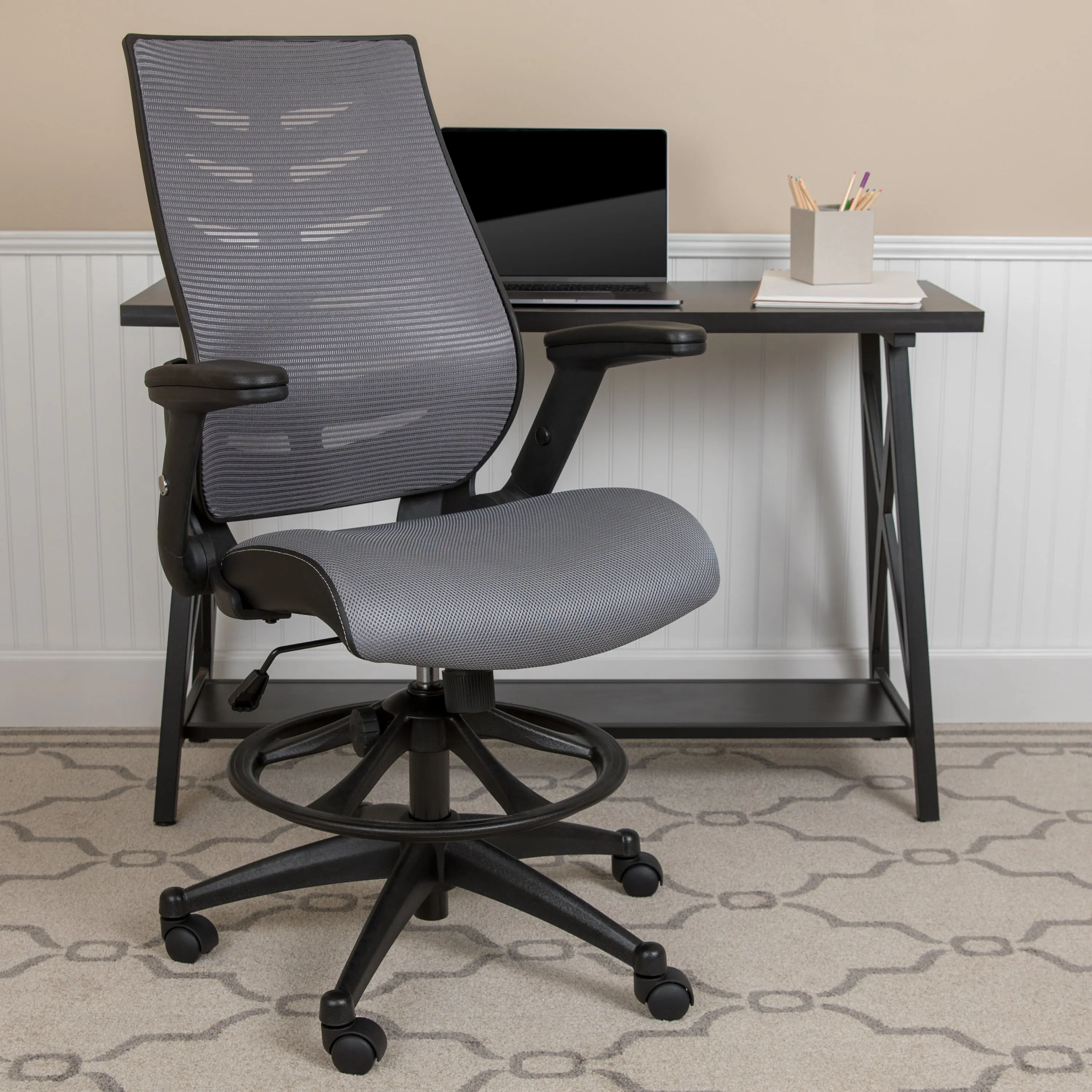 Dark Gray Mesh Drafting Chair BL-ZP-809D-DKGY-GG