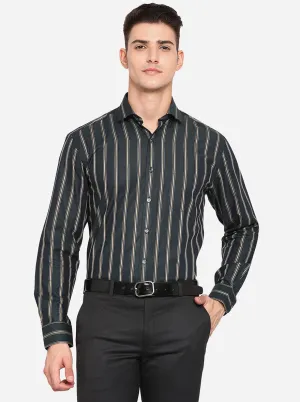 Dark Grey & Khaki Striped Regular Fit Formal Shirt | JadeBlue