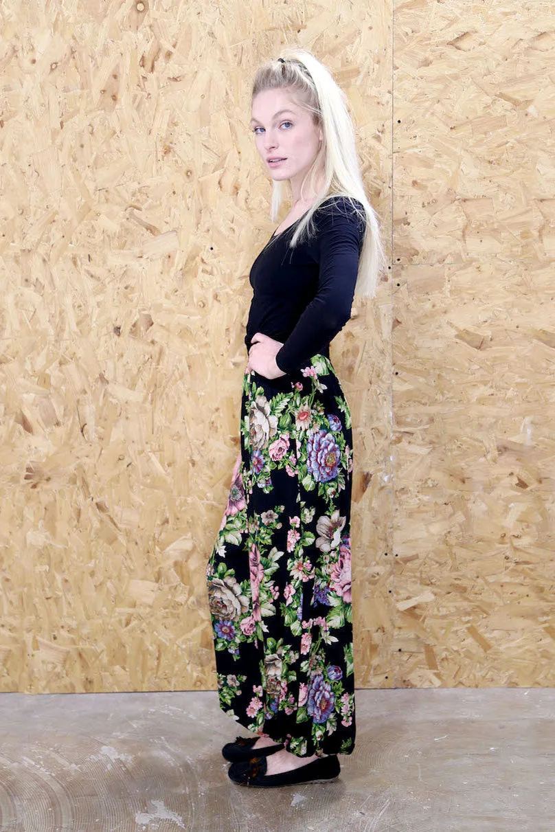 Floral Printed Black Harem Style Pants