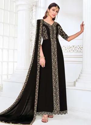 Front Slit Black Zari Embroidered Anarkali Suit