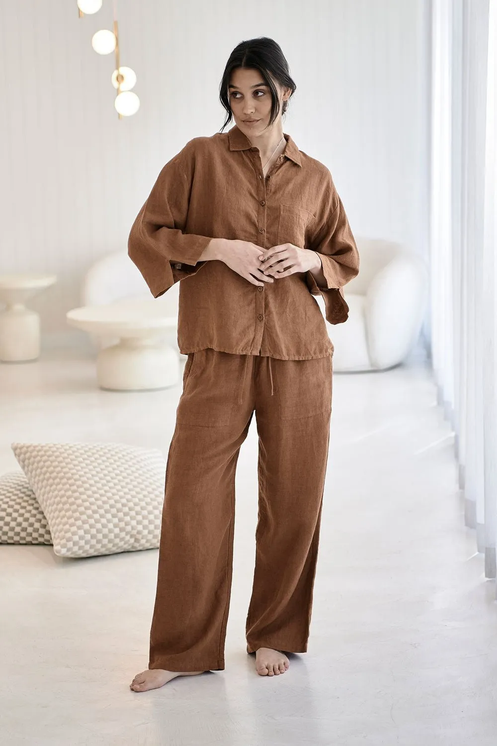 Fundamental Wide Leg Linen Pant - Nutmeg