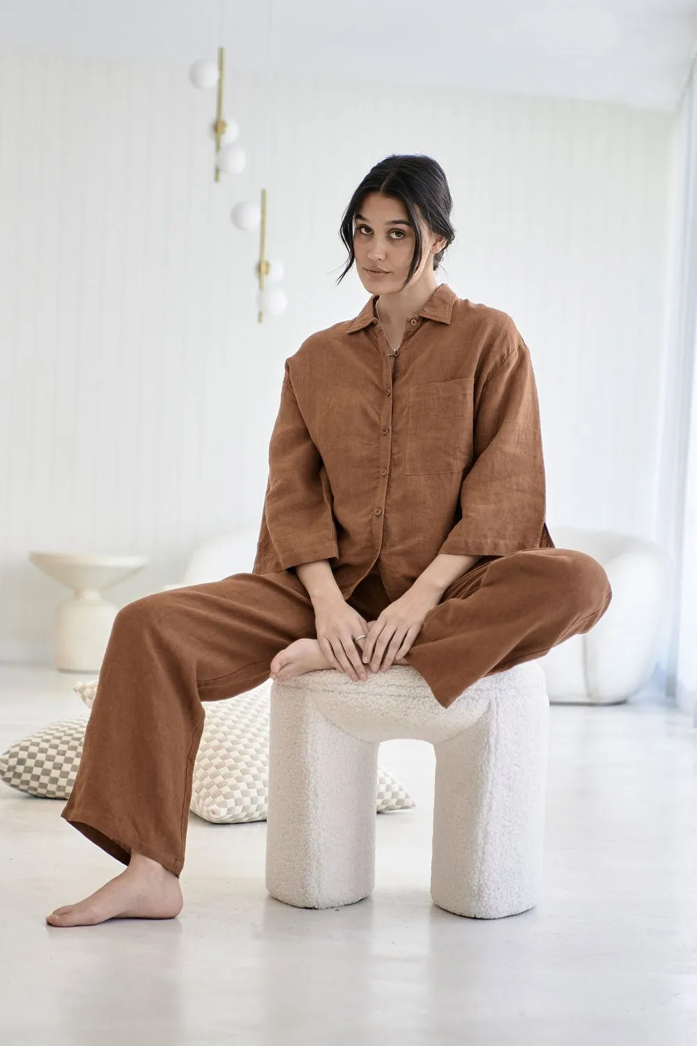 Fundamental Wide Leg Linen Pant - Nutmeg