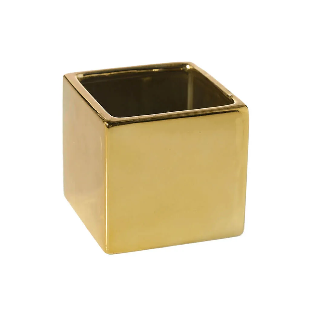 Gold Ceramic Cube 6.5in x 6in H