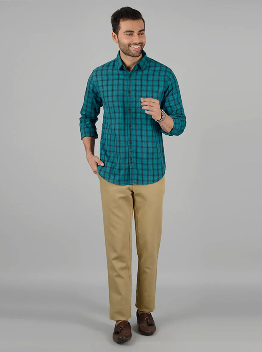 Grass Green Checked Slim Fit Casual Shirt | Greenfibre