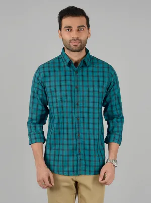 Grass Green Checked Slim Fit Casual Shirt | Greenfibre