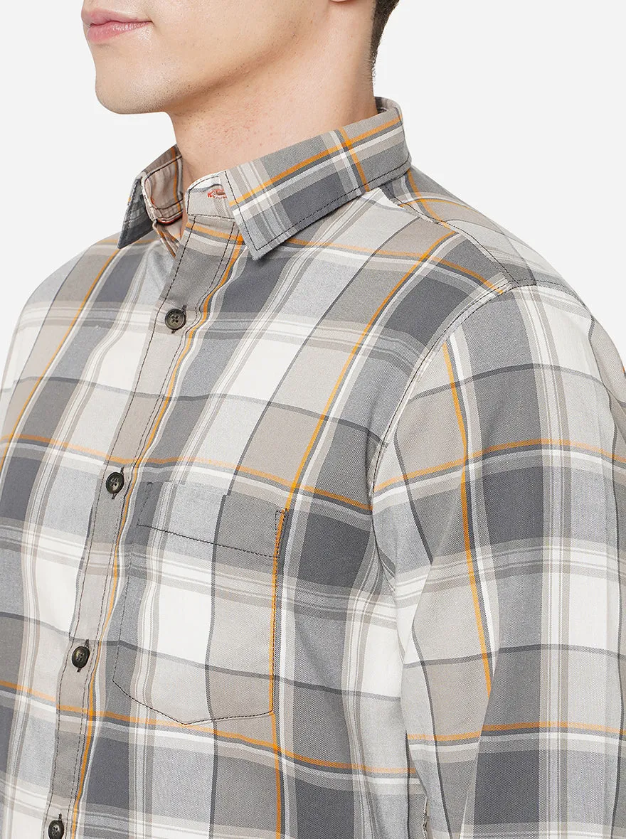 Grey & Orange Checked Slim Fit Semi Casual Shirt | JadeBlue