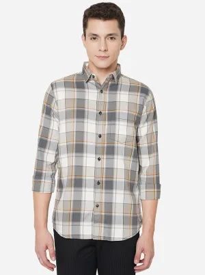 Grey & Orange Checked Slim Fit Semi Casual Shirt | JadeBlue