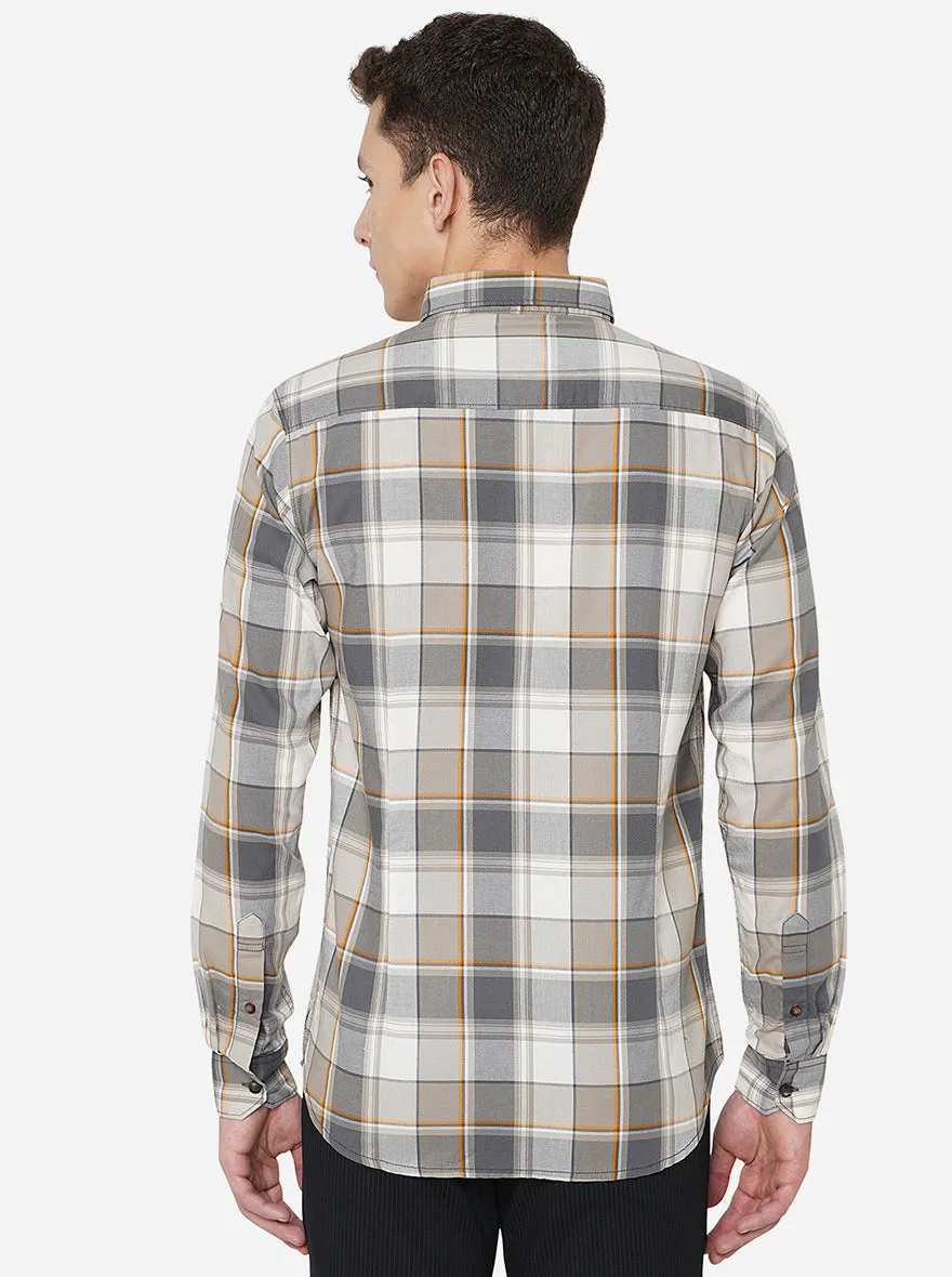 Grey & Orange Checked Slim Fit Semi Casual Shirt | JadeBlue