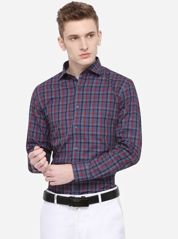 Grey & Red Checked Slim Fit Formal Shirt | JadeBlue