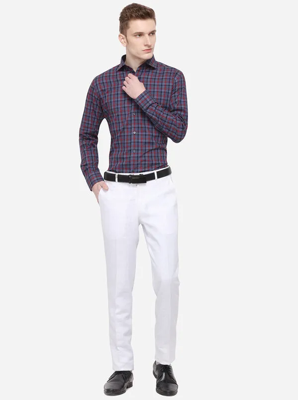 Grey & Red Checked Slim Fit Formal Shirt | JadeBlue