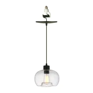 Hand-Blown Seeded Clear Glass Matte Black Instant Pendant Recessed Can Conversion Kit