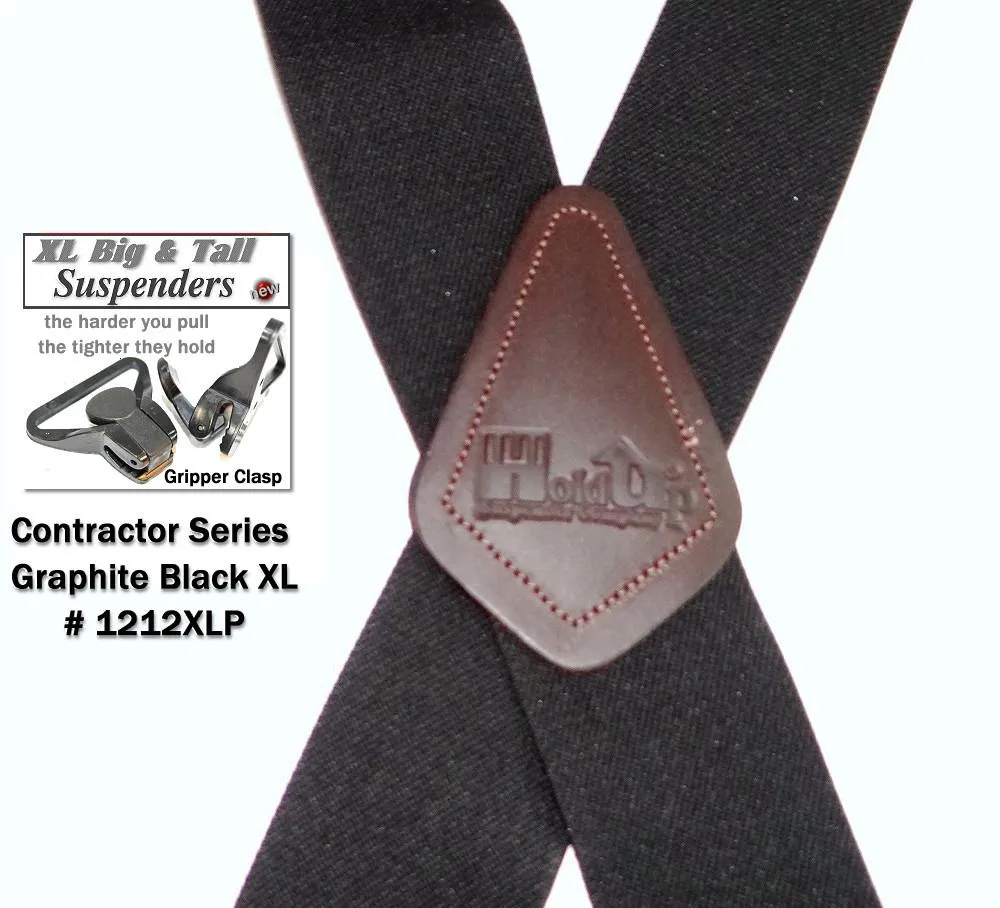 HoldUp Big and Tall XL Graphite Black 2" Contractor Series Suspenders with Gripper Clasps