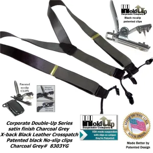 HoldUp Suspender Company Corporate Series Double-ups in Satin Finish Charcoal Gray color with black No-slip Clips