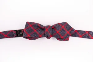 Indigo & Red Cotton Window Pane Plaid Bow Tie Slim Diamond Tip