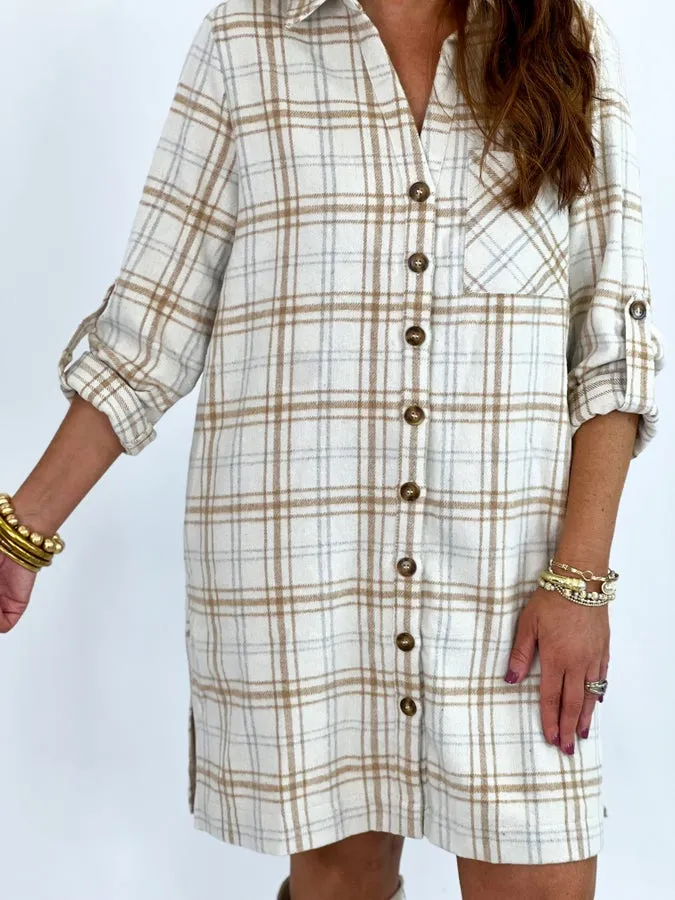 Ivory Plaid Shacket Dress