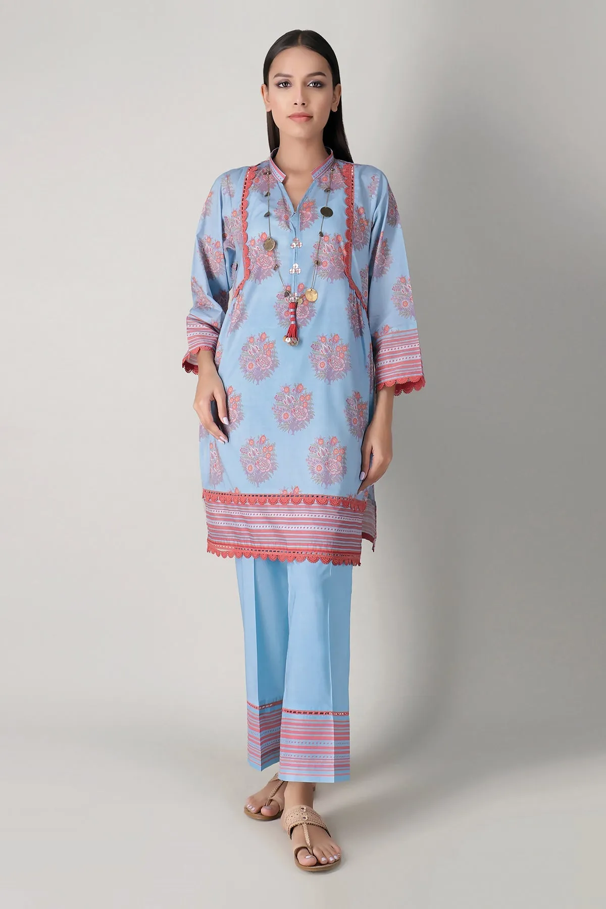 Khaadi Spring Collection 2021 – 2PC Suit · Printed Kameez Pants · J21204 Blue