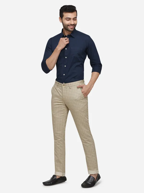 Khaki Checked Super Slim Fit Casaul Trouser | Greenfibre