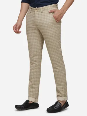 Khaki Checked Super Slim Fit Casaul Trouser | Greenfibre