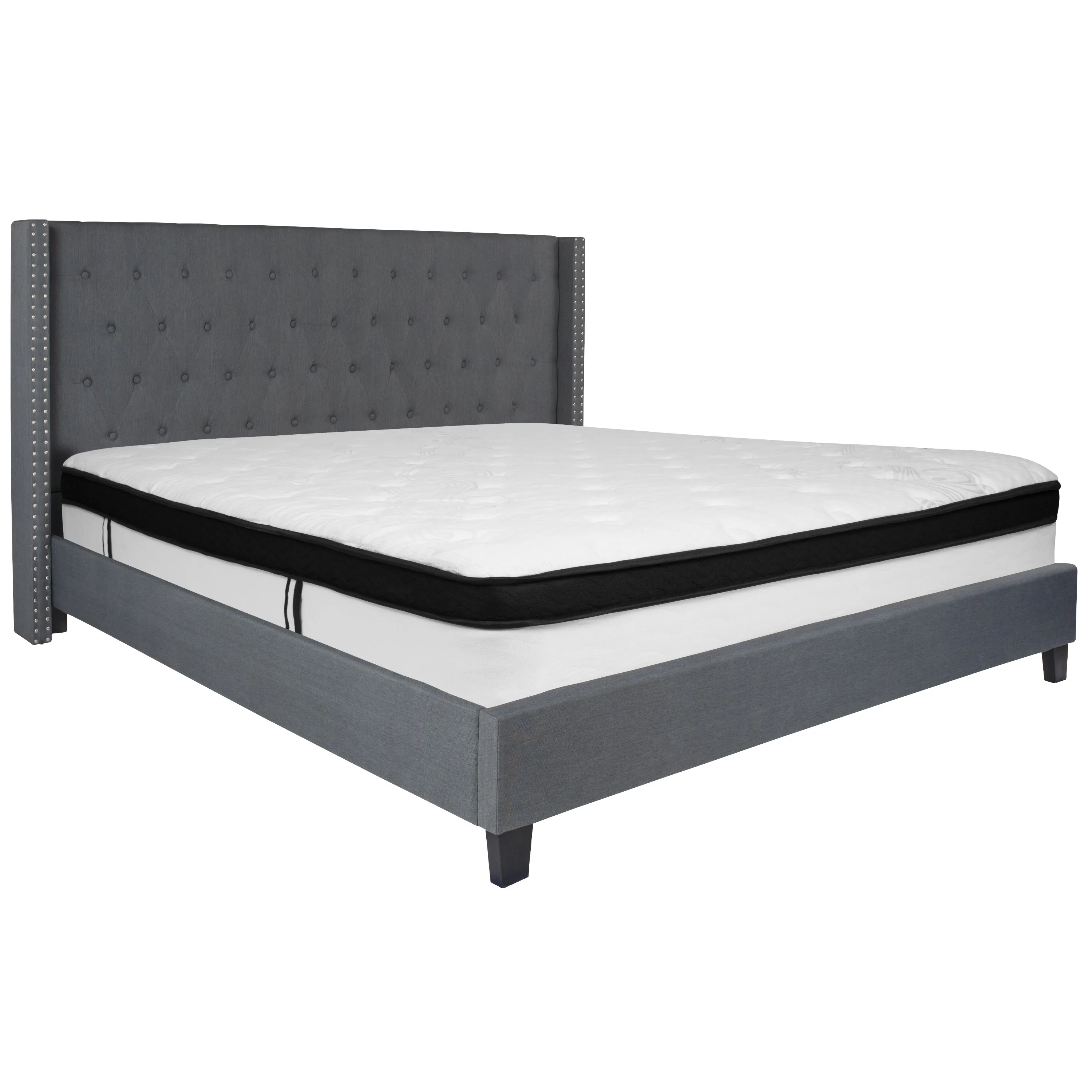 King Platform Bed Set-Gray HG-BMF-48-GG