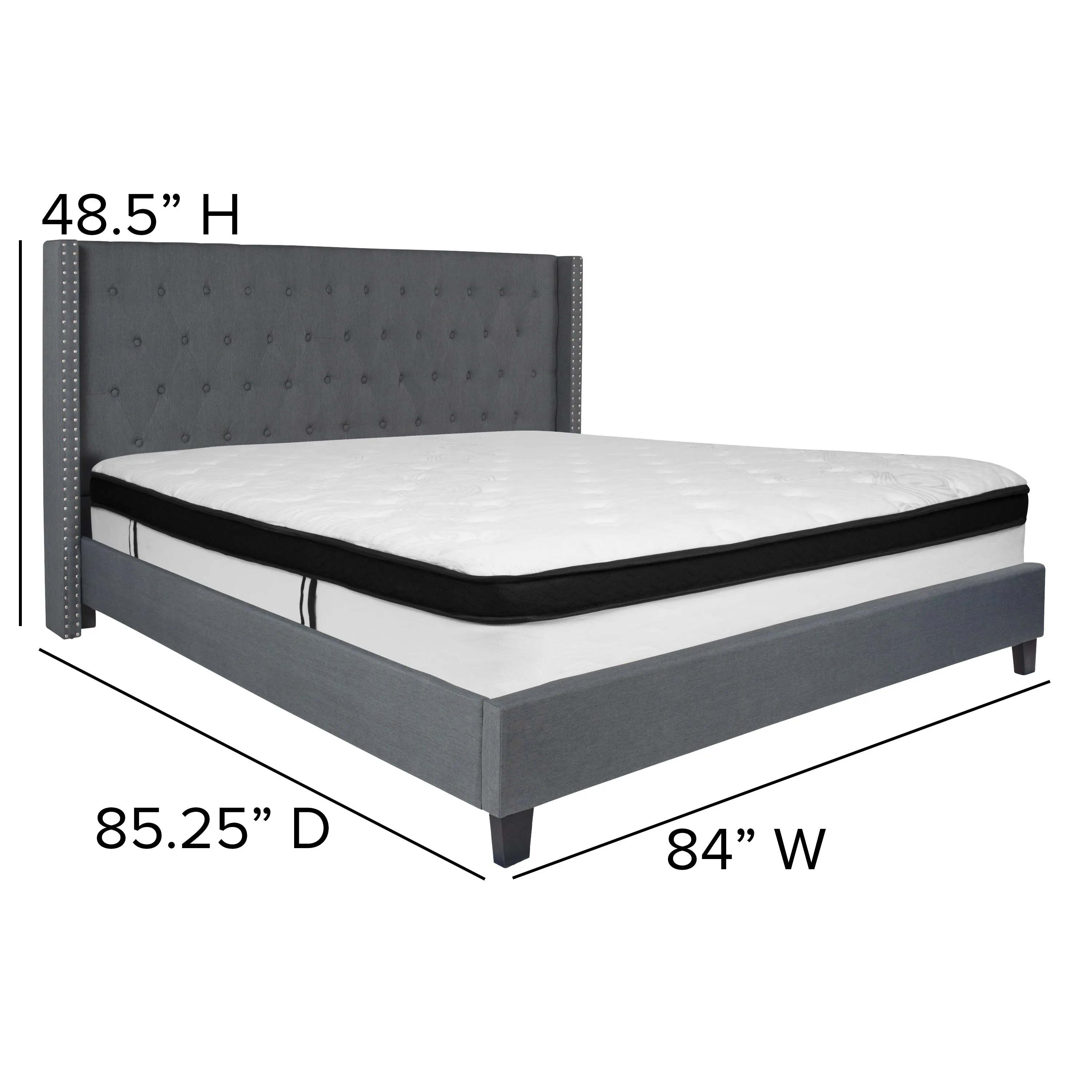 King Platform Bed Set-Gray HG-BMF-48-GG