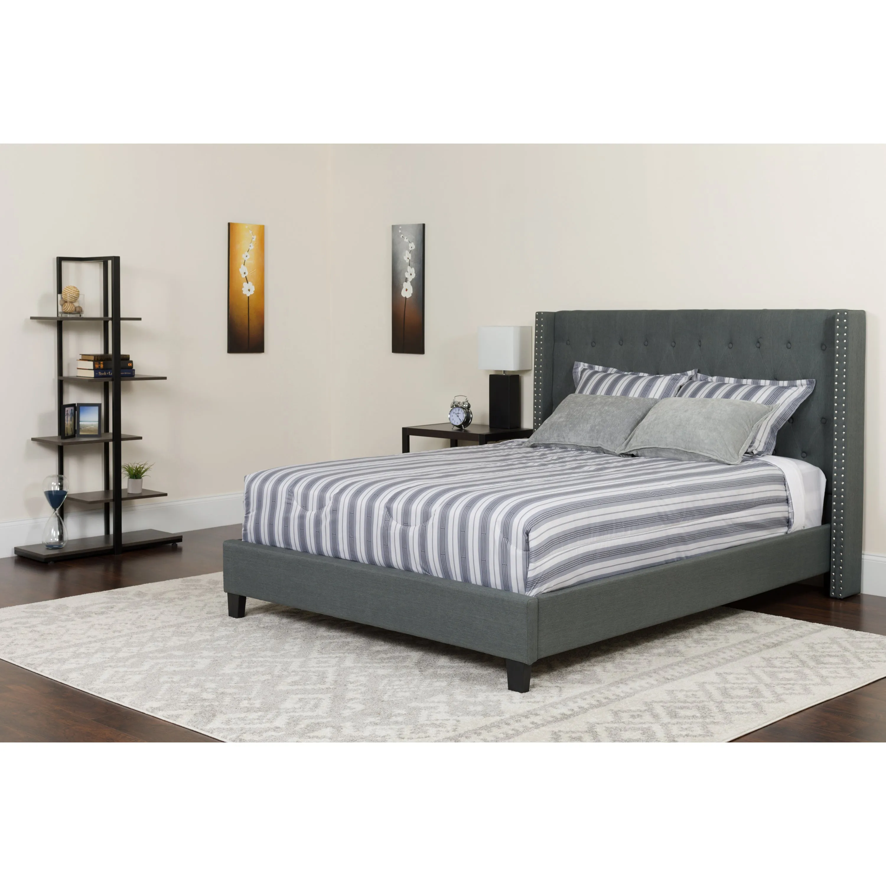 King Platform Bed Set-Gray HG-BMF-48-GG