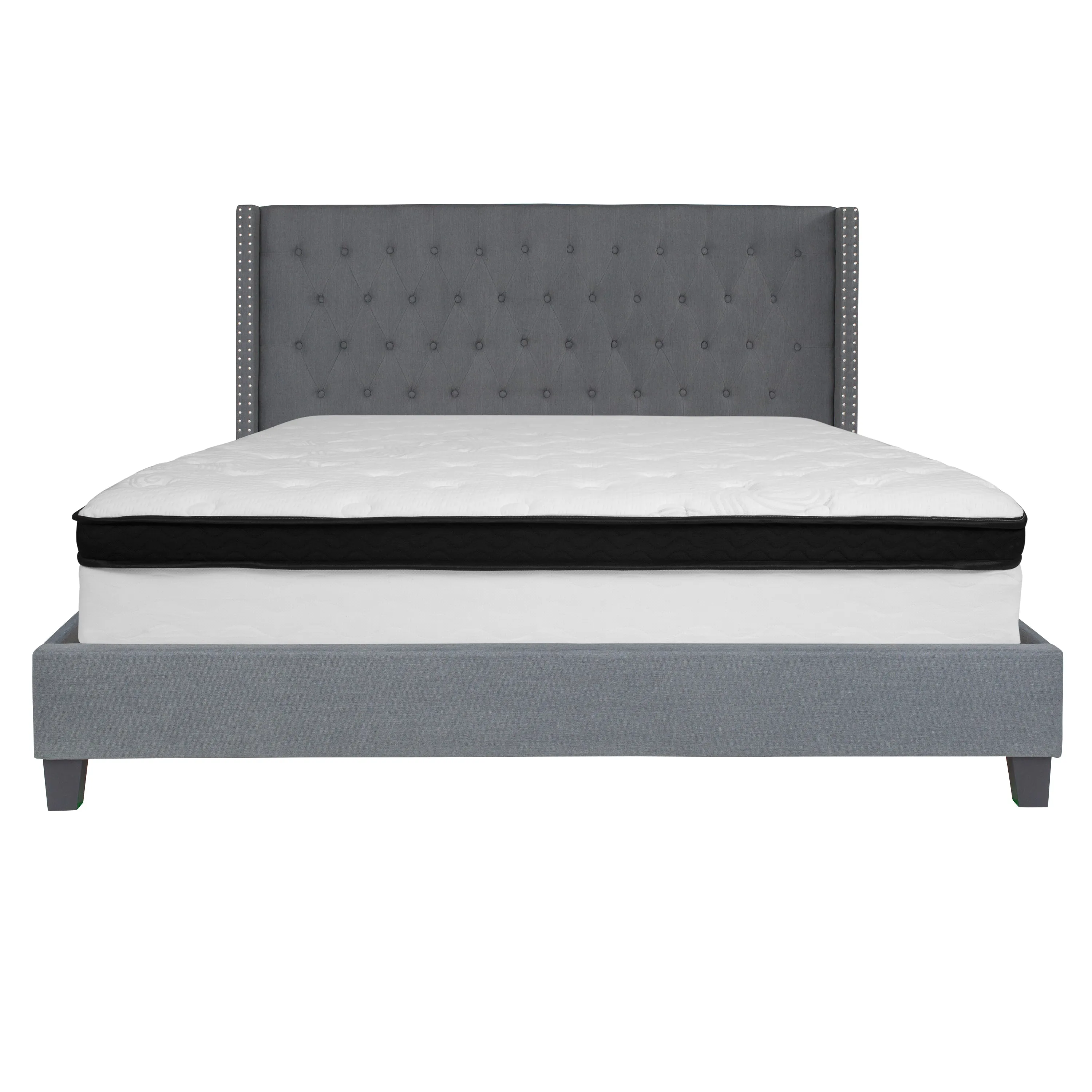 King Platform Bed Set-Gray HG-BMF-48-GG