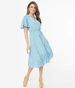 Light Blue Floral Bumble Bee Print Dixie Midi Dress