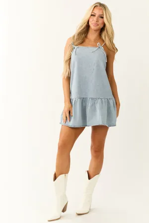 Light Wash Denim Sleeveless Short Dress