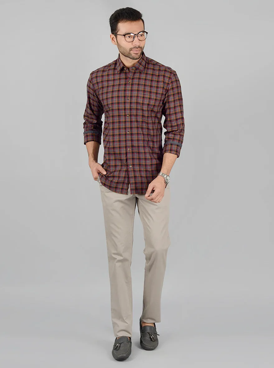 Maroon Checked Slim Fit Casual Shirt | JadeBlue