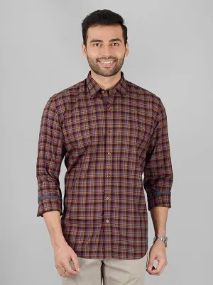 Maroon Checked Slim Fit Casual Shirt | JadeBlue