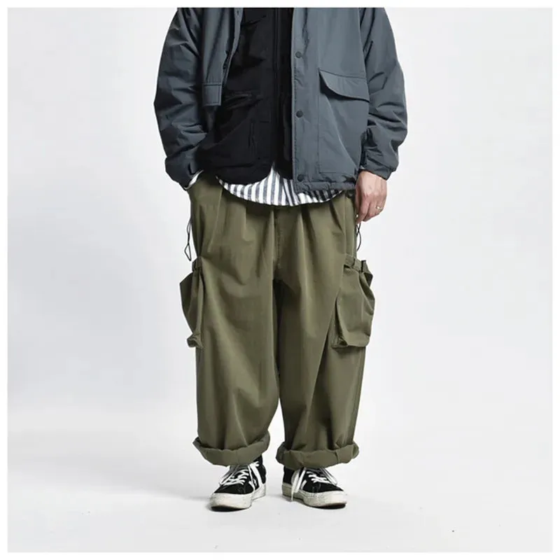 Multi Pocket Cargo Pants Safari Style Wide Leg Men's Trousers