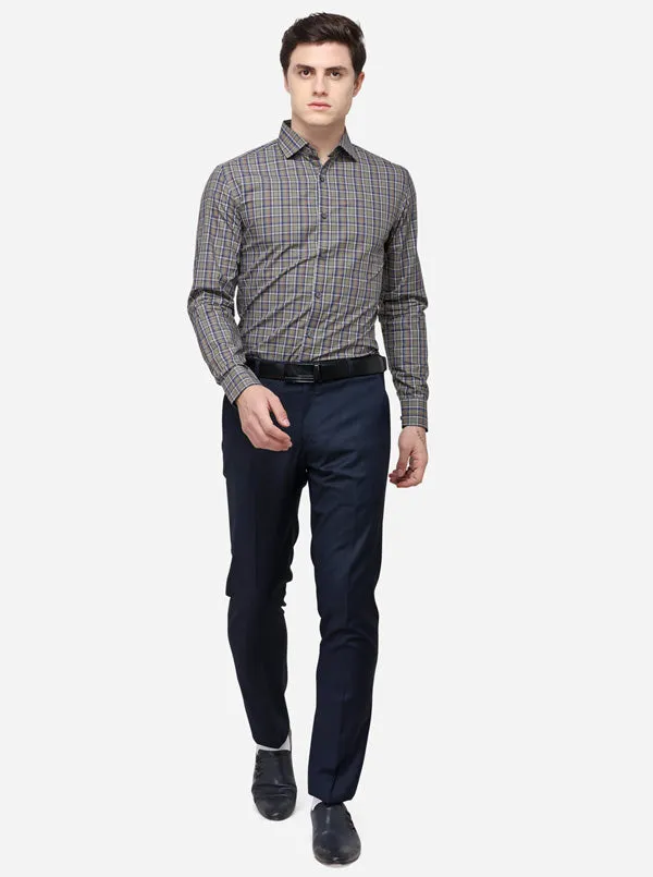 Olive & Blue Checked Slim Fit Formal Shirt | JadeBlue