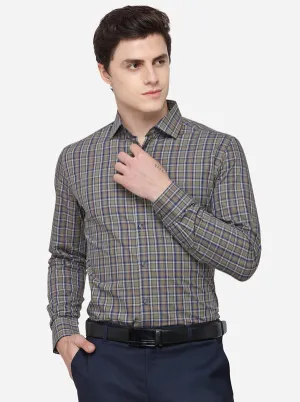 Olive & Blue Checked Slim Fit Formal Shirt | JadeBlue