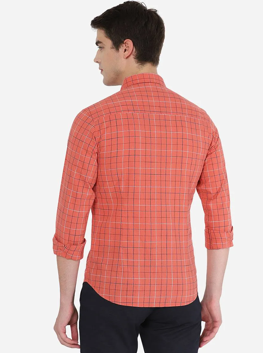 Orange Checked Slim Fit Semi Casual Shirt | Greenfibre