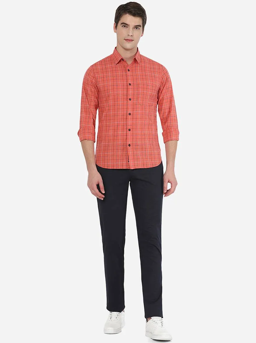 Orange Checked Slim Fit Semi Casual Shirt | Greenfibre