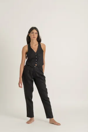 Pioggia Linen Trouser Black