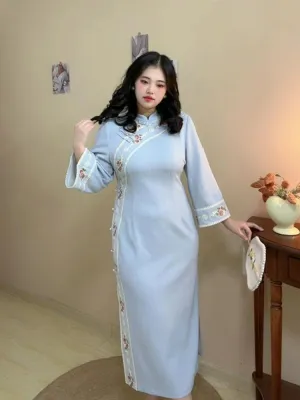 Qing Xin 清新 Plus Size Vintage Inspired Long Sleeve Qipao