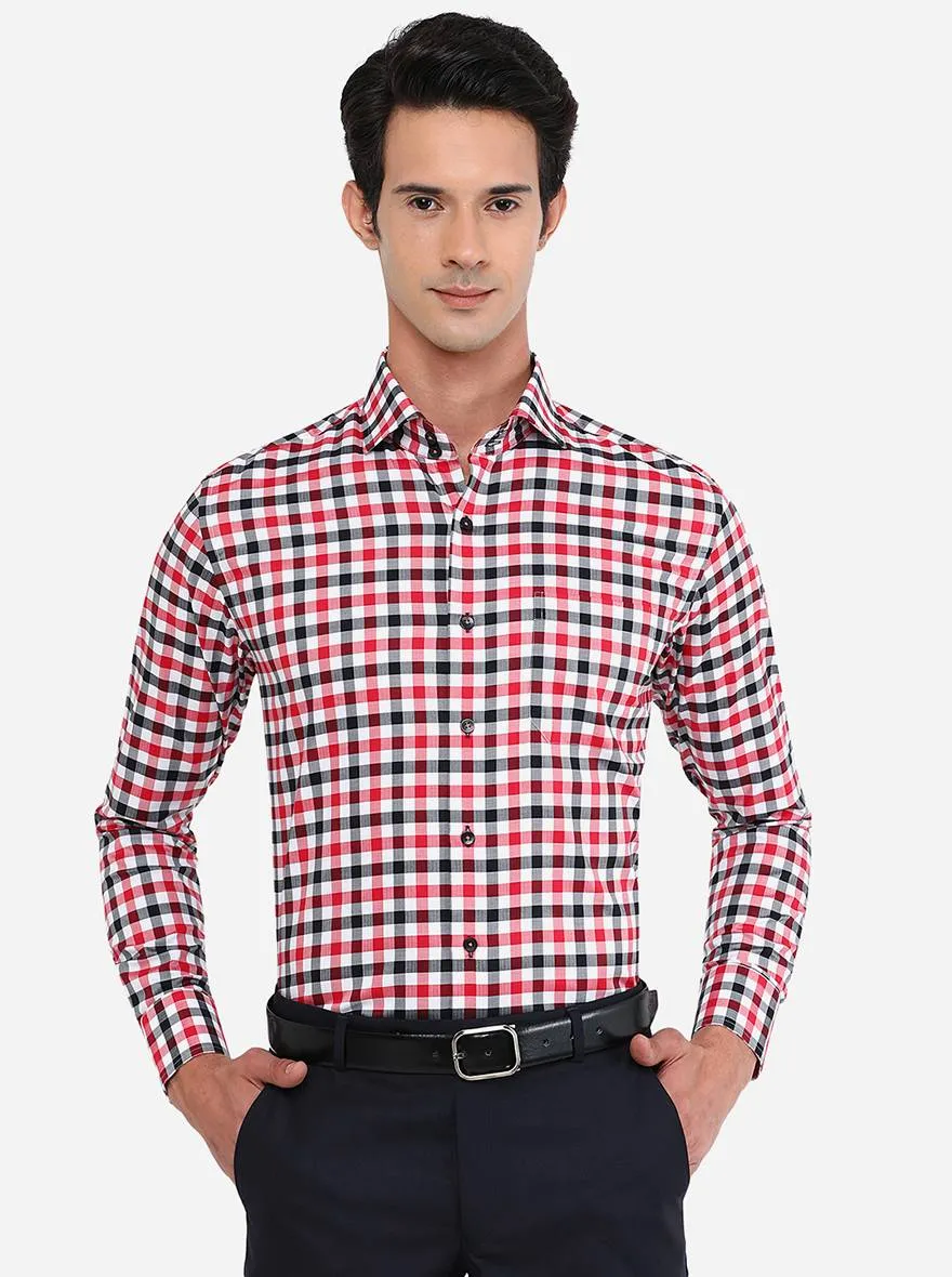 Red & Blue Solid Slim Fit Formal Shirt | Metal